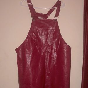 LoveJ 1X leather overall Dress  color:Maroon